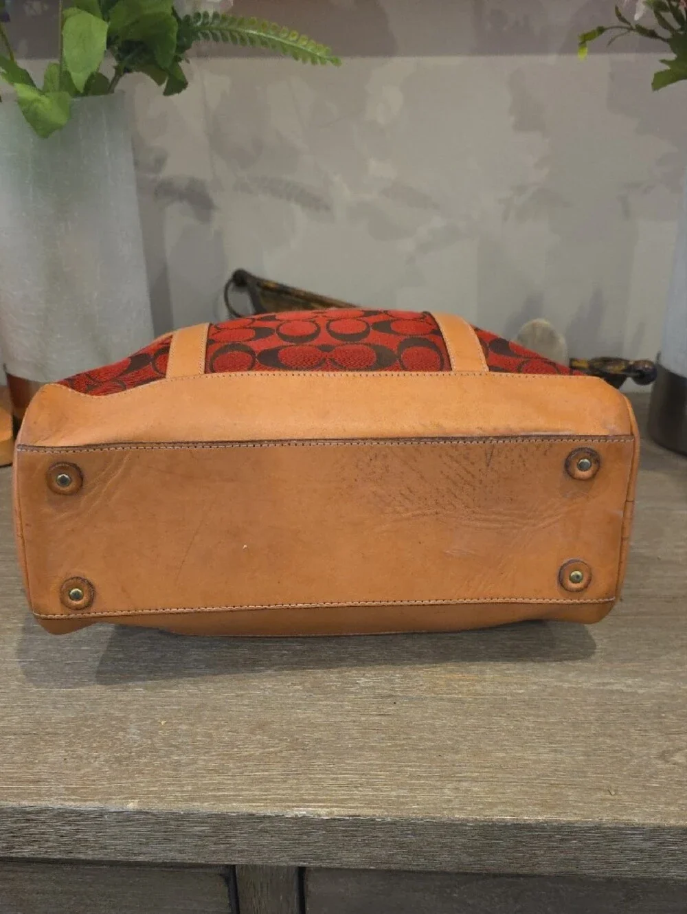 Coach  VINTAGE  2001 Red and Tan Signature Canvas Satchel